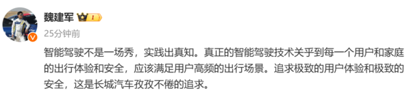 魏建军:智驾不是一场秀 其关乎每一个用户出行安全 魏建军:智驾不是一场秀 其关乎每一个用户出行安全