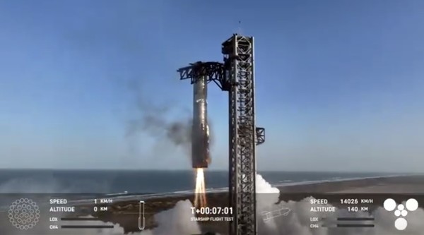 SpaceX星舰第八次试飞发射升空 助推器成功回收 SpaceX星舰第八次试飞发射升空 助推器成功回收