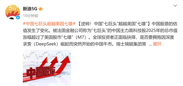 逆转!中国科技股七巨头涨幅超美国七雄 DeepSeek立大功 逆转!中国科技股七巨头涨幅超美国七雄 DeepSeek立大功