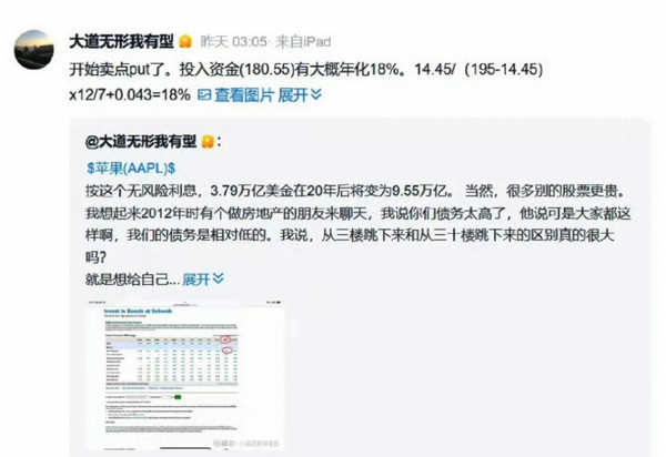 知名投资人段永平晒出投资操作:卖出苹果看跌期权 知名投资人段永平晒出投资操作:卖出苹果看跌期权