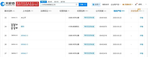 小米申请“XRING O2”等商标 国际分类均为科学仪器 小米申请“XRING O2”等商标 国际分类均为科学仪器