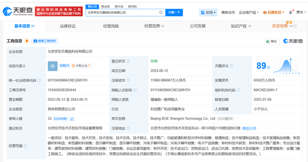 小米旗下瀚星创投等入股京东方晟视科技 多位人员变更 小米旗下瀚星创投等入股京东方晟视科技 多位人员变更