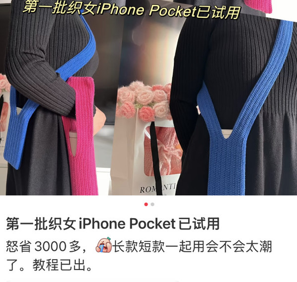 怒省3000多元！大量网友用钩针复刻iPhonePocket