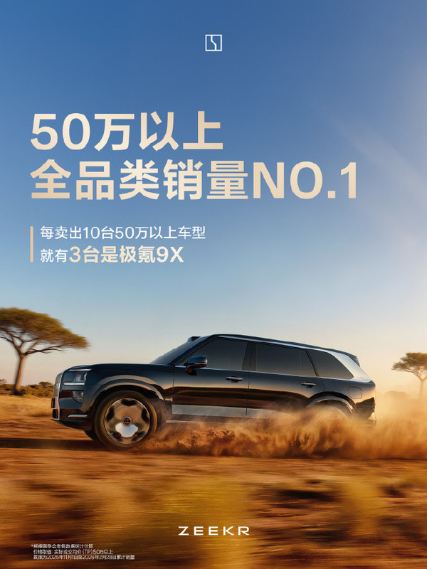 均价超53万!极氪9X连续4月居50万级大型SUV销量榜首 均价超53万!极氪9X连续4月居50万级大型SUV销量榜首